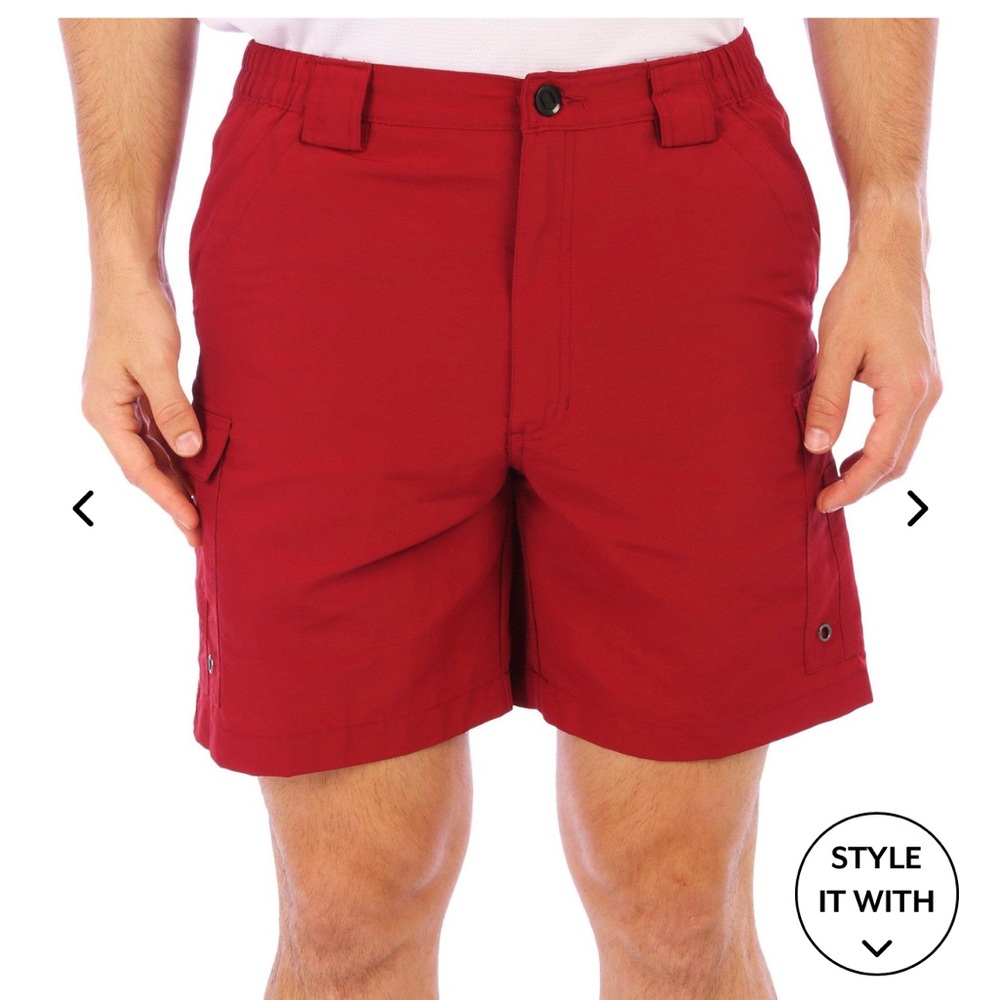 NWT! Reel Legends Men's Bold rhubarb Red Cargo Shorts. Various sizes